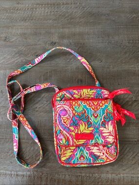 Vera Bradley Teal Multi Floral Paisley Crossbody with Red Trim